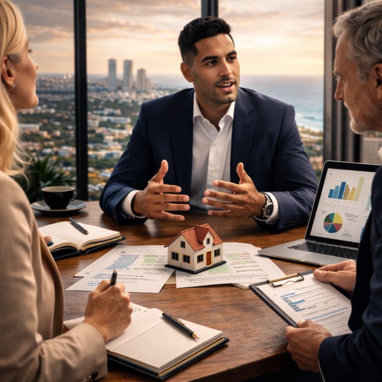 Estrategia inmobiliaria en reunion de negocios
