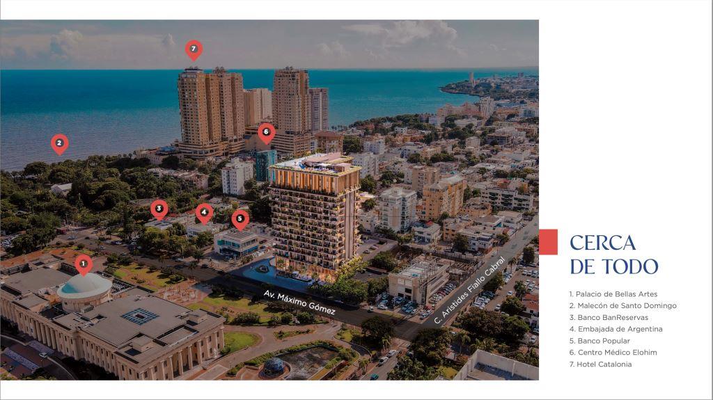 Condohotel en Santo Domingo de lujo frente al Palacio de Bellas Artes. Inversión urbana con rentabilidad proyectada y gestión hotelera profesional.