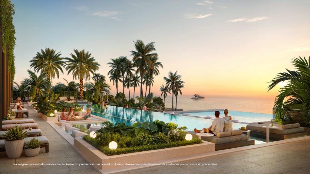 Piscina infinity de Aquamarine, condohotel en Juan Dolio frente al mar