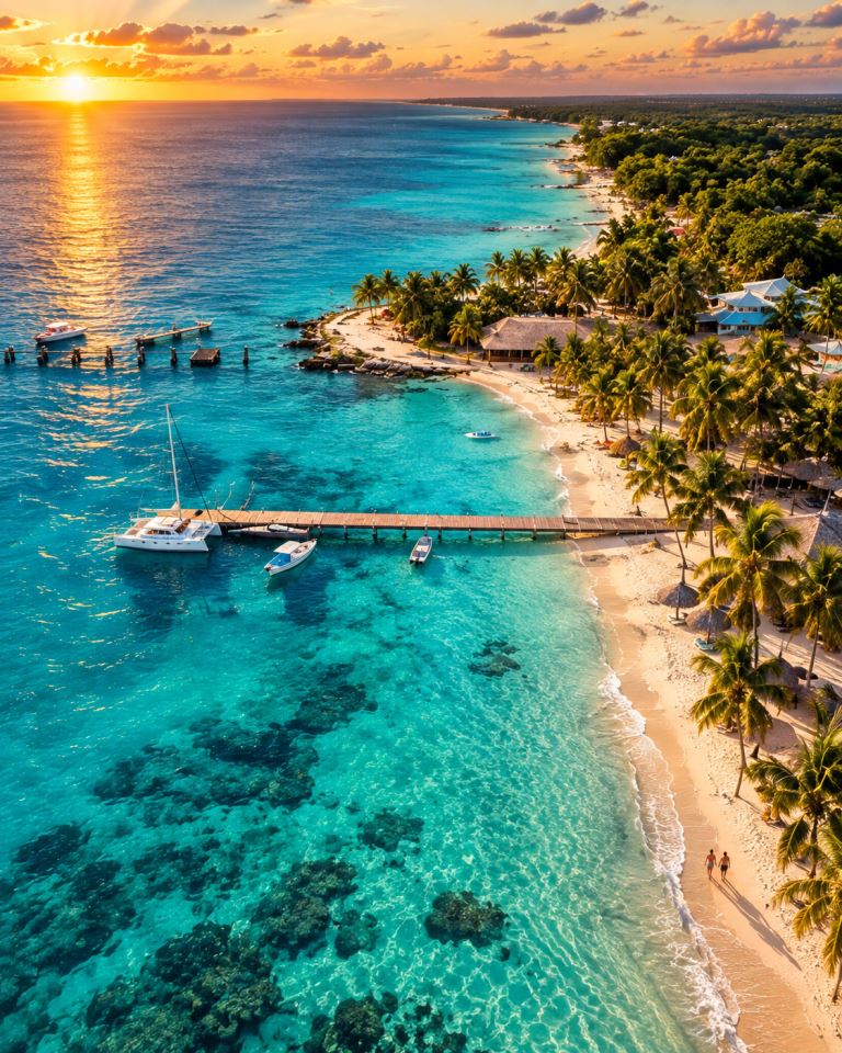 Aerial view of Cana Bay and Arena Gorda beach in Punta Cana