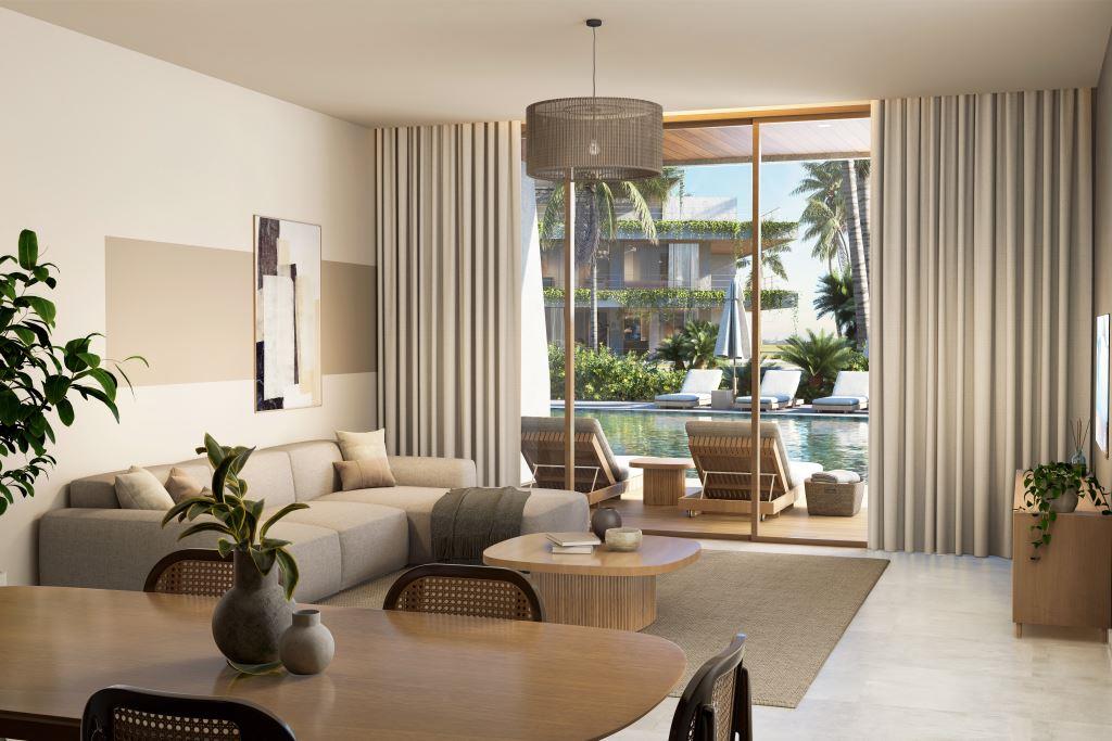 Terraza de un apartamento de 1 habitación en Las Terrenas con vista a la zona de piscinas