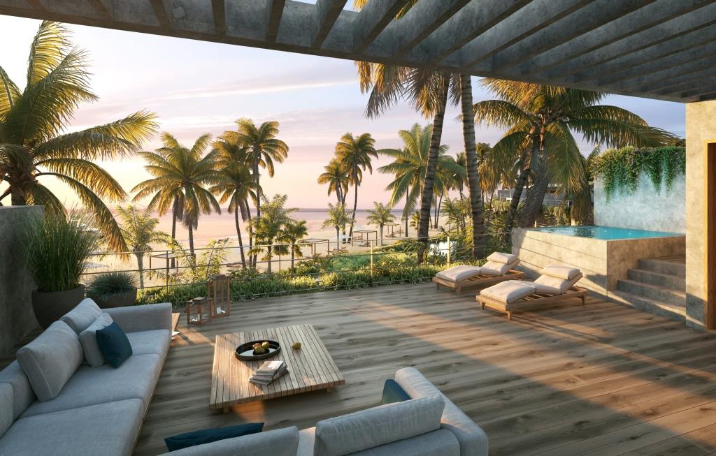 Terrace of one of the furnished condos in Las Terrenas at Silver Beach, Playa Coson